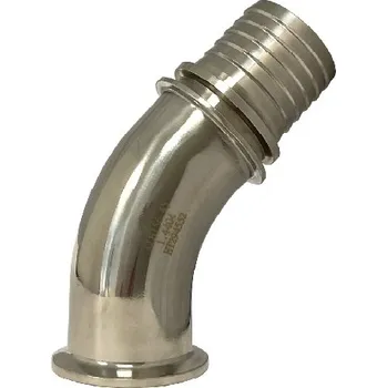 CLAMP TRN ÚHLOVÝ 45° SE ZÁMKEM - DIN 2817, zářezný trn 50 mm (2") hrdlo- Clamp 64 mm, DIN 32676