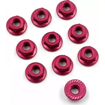 RC model Yeah Racing Hliníkové matice kol zoubkované Lock Nut 10ks - červené