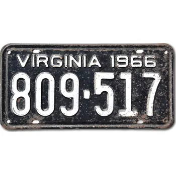 Plechová cedule Americká SPZ Virginia 1966 Black 809-517