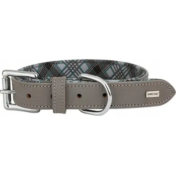 Obojek pro psa Barry King Kožený obojek, XL 60 cm/30 mm, šedý/kostkovaný