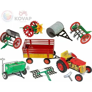 Hračka Kovap KOVAP Velký zemědělský agroset 2 traktor Zetor k natažení na klíček s doplňky kov