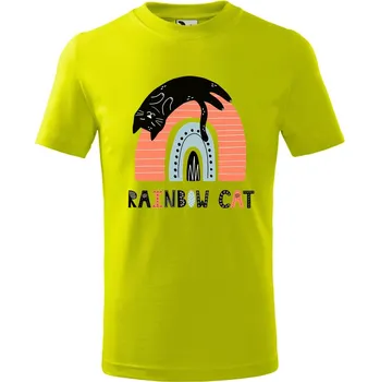 Dětské tričko s potiskem Rainbow cat Velikost: 146/10 let, Barva trička: Limetková