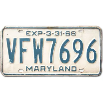 Plechová cedule Americká SPZ Maryland 1968 Veteran Foreign War 7696