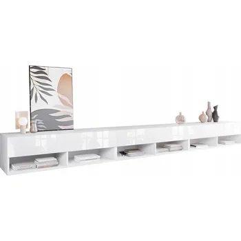 Televizní stolek Moderní TV stolek 300 cm do obývacího pokoje bezúchytkový bílý mat/lesk s LED