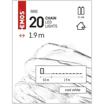 Vánoční dekorace Emos LED vánoční nano řetěz s časovačem, studená bílá, délka 1,9 m