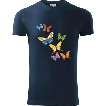 Pánské oblečení Barevní motýli - Viper FIT - Pánské zůžené tričko - 2XL ( Námořní modrá (velmi tmavá - téměř černá) )