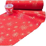 Vánoční běhoun v metráži - Zlatá vločka - červený 38 pouze střih