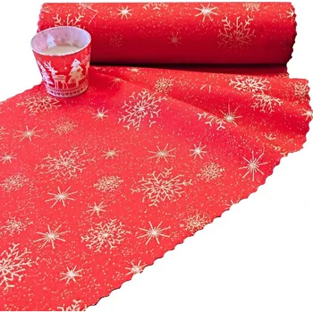 Vánoční běhoun v metráži - Zlatá vločka - červený 38 pouze střih