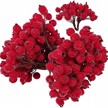 Vánoční dekorace Umělá Dekorativní Jeřabina Větvička Dekorace Vánoční Bordó Zmrzlá 100 ks