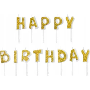 Dortová svíčka NAROZENINOVÉ SVÍČKY NA DORT HAPPY BIRTHDAY ZLATÉ SE TŘPYTKAMI