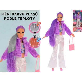 Panenka Panenka m?dn? 29cm s vlasy m?n?c? barvu a dopl?ky v krabi?ce