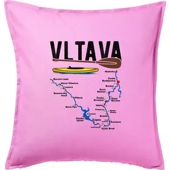 Polštář Mapa řeky Vltavy - Polštář 50x50 - 50x50 - Pouze potah ( Růžová )
