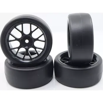 RC náhradní díl Yeah Racing Spec D CS Wheel Offset +3 Black w/Tire 4ks pro 1/10 Drift