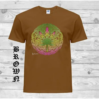 levne-bavlnene-tricko-potisk-keltske-konopi Barva: Brown - hnědá, velikost: XS