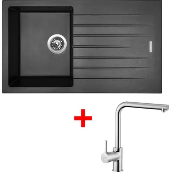 Granitový dřez Set Sinks PERFECTO 860 + baterie Barva: Černá metalická, Baterie: ELKA, Označení: Metalblack + Dárek