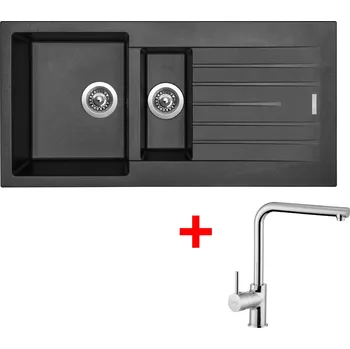 Kuchyňský dřez Set Sinks PERFECTO 1000.1 + baterie Barva: Černá metalická, Baterie: ELKA, Označení: Metalblack + Dárek