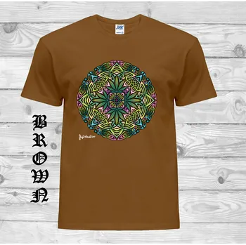 levne-bavlnene-tricko-potisk-keltske-listy Barva: Brown - hnědá, velikost: XS