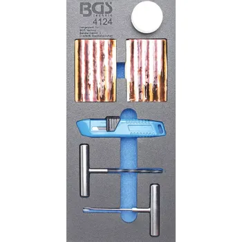 Sada na opravu pneumatiky Nářaďový modul 1/3 - BGS104124 Sada pro opravu pneumatik 54 dílů (BGS104124) (Sada pro opravu pneumatik BGS104124 obsahuje 54 dílů v přehledném modulu 1/3, vhodná pro rychlé opravy defektů přímo v dílně nebo na cestách. Všechny potřebné nástroje jsou přeh