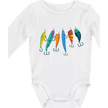 Rybářské návnady - Body kojenecké s dlouhým rukávem - Dlouhý r. do 3 měs ( Bílá )