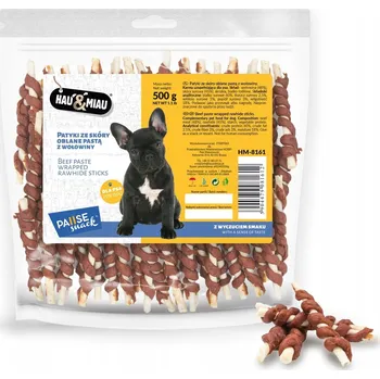 Pamlsek pro psa Hau&Miau Pausesnack psí pamlsek, tyčinky z kůže obalené hovězí pastou 500g