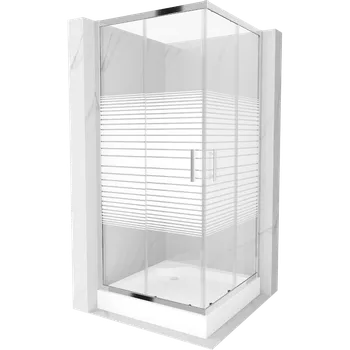 Mexen Rio čtvercová sprchová kabina 90 x 90 cm, bílé pruhy, chrom + sprchová vanička, bílá - 860-090-090-01-20-4510 Sprchové kouty s vaničkou