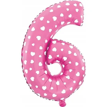 Balónek Foliový balónek Číslice ŠEST 6 Růžové srdce 40 cm