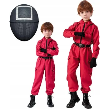 Karnevalový kostým KOSTÝM SQUID GAME STRÁŽNÍK ČERVENÝ KOSTÝM Halloween Dětská velikost L
