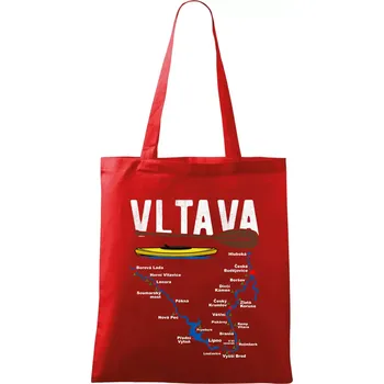 Nákupní taška Mapa řeky Vltavy - Taška bavlněná - 42 x 38 cm ( Červená )