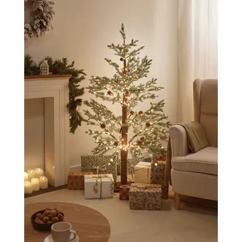 Vánoční stromek Umělý vánoční stromek zelený syntetický materál 150 cm LED světla venkovní i vnitřní použití moderní sváteční Beliani