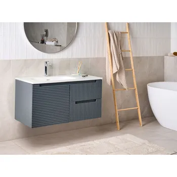 Koupelnový nábytek Nástěnná koupelnová skříňka s umyvadlem grafitová šedá 100 x 46 cm 2 zásuvky 1 police Beliani