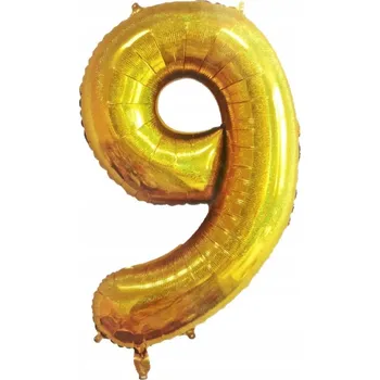 Balónek Fóliový balónek zlatý Holo číslice 9 / 102 cm narozeniny