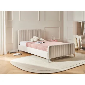 Postel Čalouněná postel béžová sametové čalounění 120 x 200 cm se svislými švy ložnice manželská postel moderní Beliani