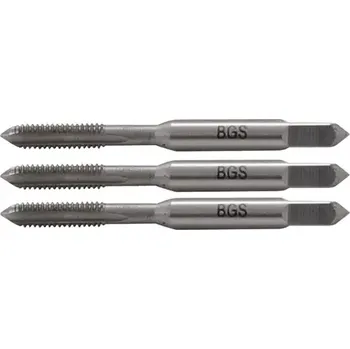 Závitořezný nástroj Sada závitníků | předřezávací, střední a dokončova (BGS100921) (Sada závitníků obsahuje předřezávací, střední a dokončovací závitníky, které umožňují přesné řezání vnitřních závitů v několika krocích. Vhodné pro práci s různými materiály v dílně i domácno