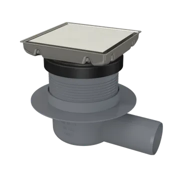 Kanalizační potrubí ALCA Podlahová vpust nerezová 130×130 mm boční, oboustranná nerezová mřížka, vodní zápachová uzávěra APV140