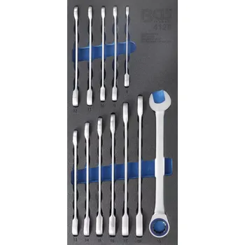 Ruční nářadí Nářaďový modul 1/3 - BGS104128 Očkoploché ráčnové klíče 8 ÷ 19 mm. Sada 12 dílů (BGS104128) (očkoploché klíče, přepínací ráčna, rozměry 189 × 408 × 32 mm)