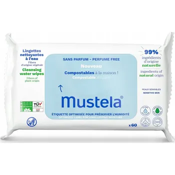 Vlhčený ubrousek Mustela Compostable at Home Cleansing Water Wipes - Čisticí ubrousky bez parfemace 60 ks