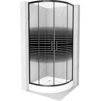 Mexen Rio sprchový kout půlkruhový 90 x 90 cm, černé pruhy, černá + sprchová vanička , bílá - 863-090-090-70-20-4710 Sprchové kouty s vaničkou