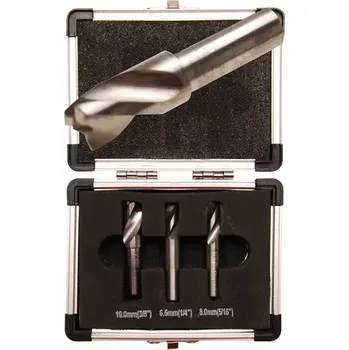 Příslušenství k frézce frézy pro bodové sváry 6,5-8,0-10, mm, 3 díly (BGS105080) (Sada tří fréz o průměrech 6,5 mm, 8,0 mm a 10 mm je určena pro snadné odstranění bodových svárů při opravách karoserií. Kompatibilní s běžnými vrtačkami, vhodné pro přesnou práci v autoservisu.)