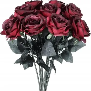 umělá květina Elegantní Realistické Umělé Květy Růže Červené s Černým Stonkem 5 ks