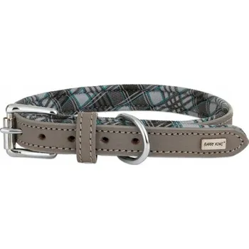 Obojek pro psa Barry King Kožený obojek, M 51 cm/20 mm, šedý/kostkovaný