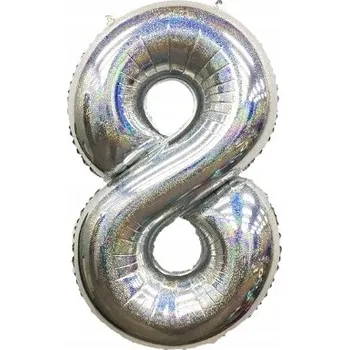 Balónek Velký balón Číslice 8 Stříbrný Narozeniny 100 cm