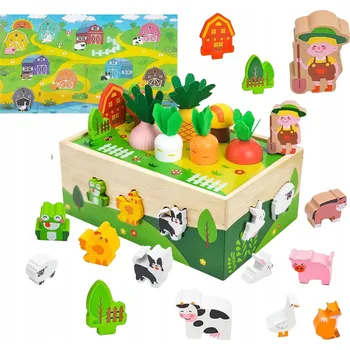 Dřevěná hračka LOGICKÁ HRA DOVEDNOSTNÍ DŘEVĚNÁ TŘÍDIČKA MRKVE A divoká příroda