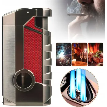 Zapalovač ZAPALOVAČ plynový větruodolný se 3 plameny na doutníky s držákem