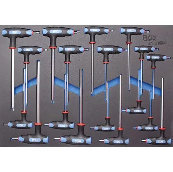 Šroubovák Nářaďový modul 3/3 - BGS104010 Šroubováky inbus a torx s T-rukojetí. Sada 18 dílů (BGS104010) (modul - Šroubováky s příčnou rukojetí a bočním ostřím inbus a torx, 18 dílů, rozměry 567 × 408 × 32 mm)