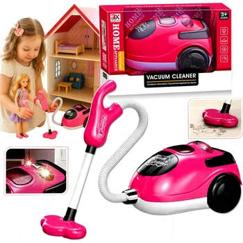 Doplněk pro panenku VYSAVAČ PRO PANENKY DO DOMEČKU SADA S MÍČKY SVĚTLO ZVUKY SACÍ RŮŽOVÝ