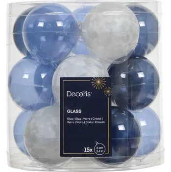 Vánoční ozdoba Sada 15 skleněných vánočních baněk modré transparentní 6 cm