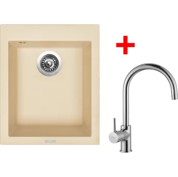 Granitový dřez Set Sinks CUBE 410 + baterie Barva: Písková, Baterie: VITALIA, Označení: Sahara + Dárek