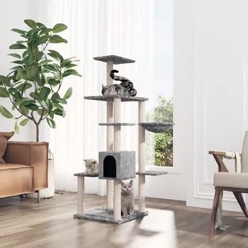 ZBXL Škrabadlo pro kočky se sisalovými sloupky světle šedé 142 cm