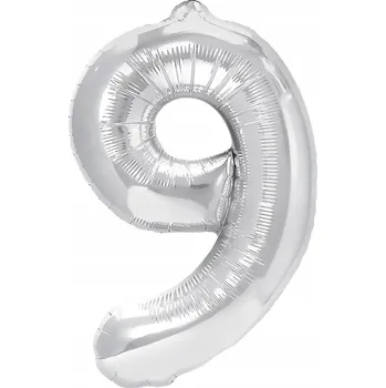 Balónek Fóliový balónek PartyPal číslice 9, 70 cm, stříbrný