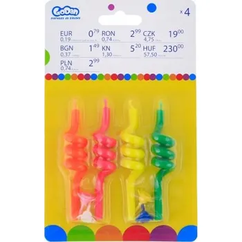 Dortová svíčka NAROZENINOVÉ SVÍČKY ZAKROUCENÉ SPIRÁLY BAREVNÉ 4 ks